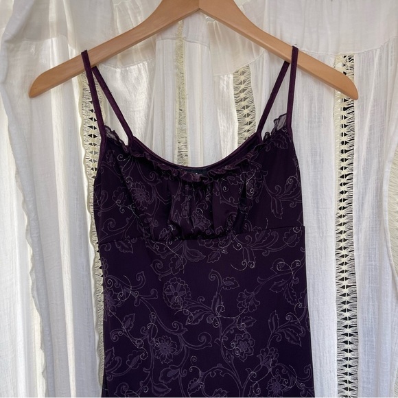 Vintage Y2K Purple Fairy Core Floral Garden Mini Slip Dress Lettuce Trim M - Picture 4 of 11